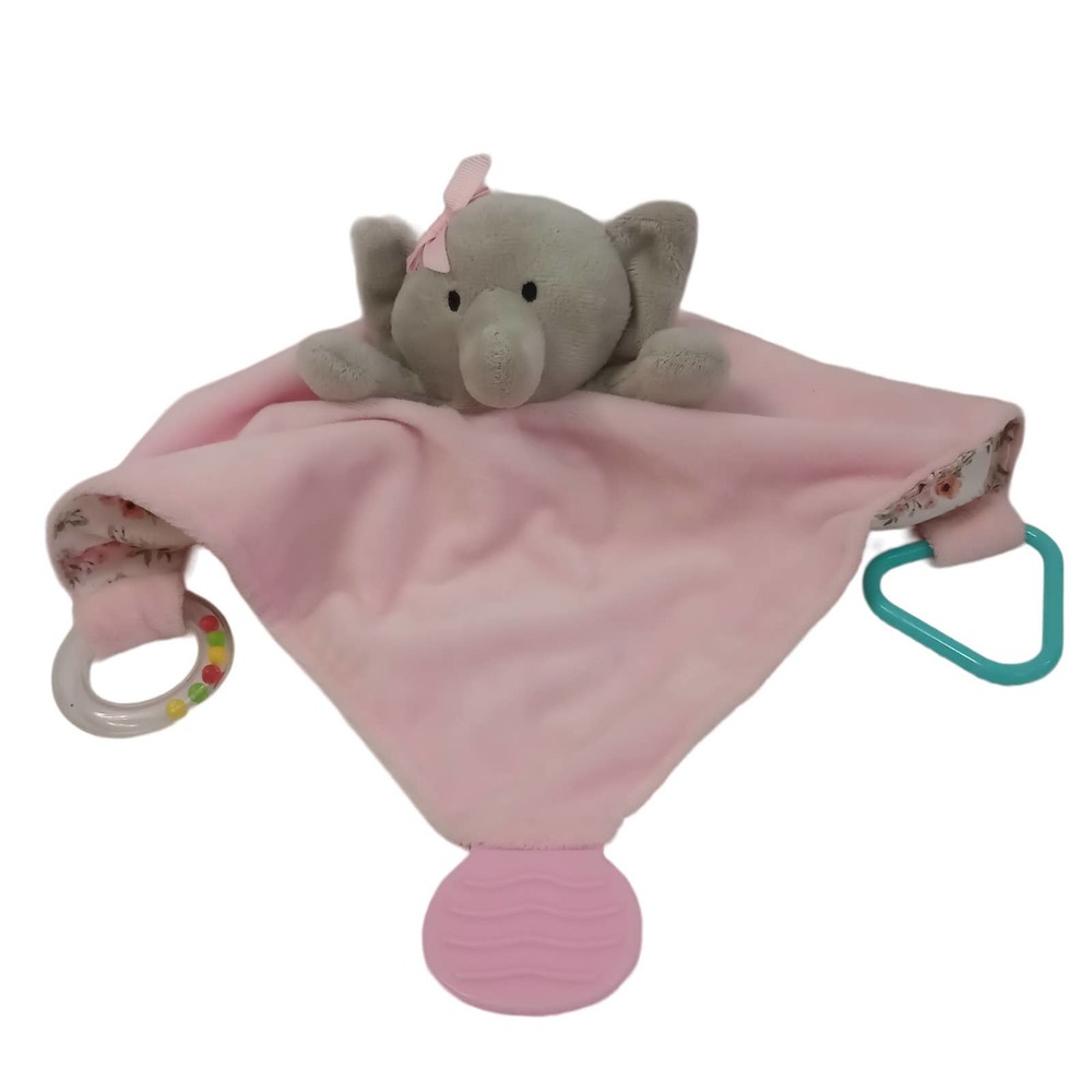Modern baby pink elephant lovey teether plush